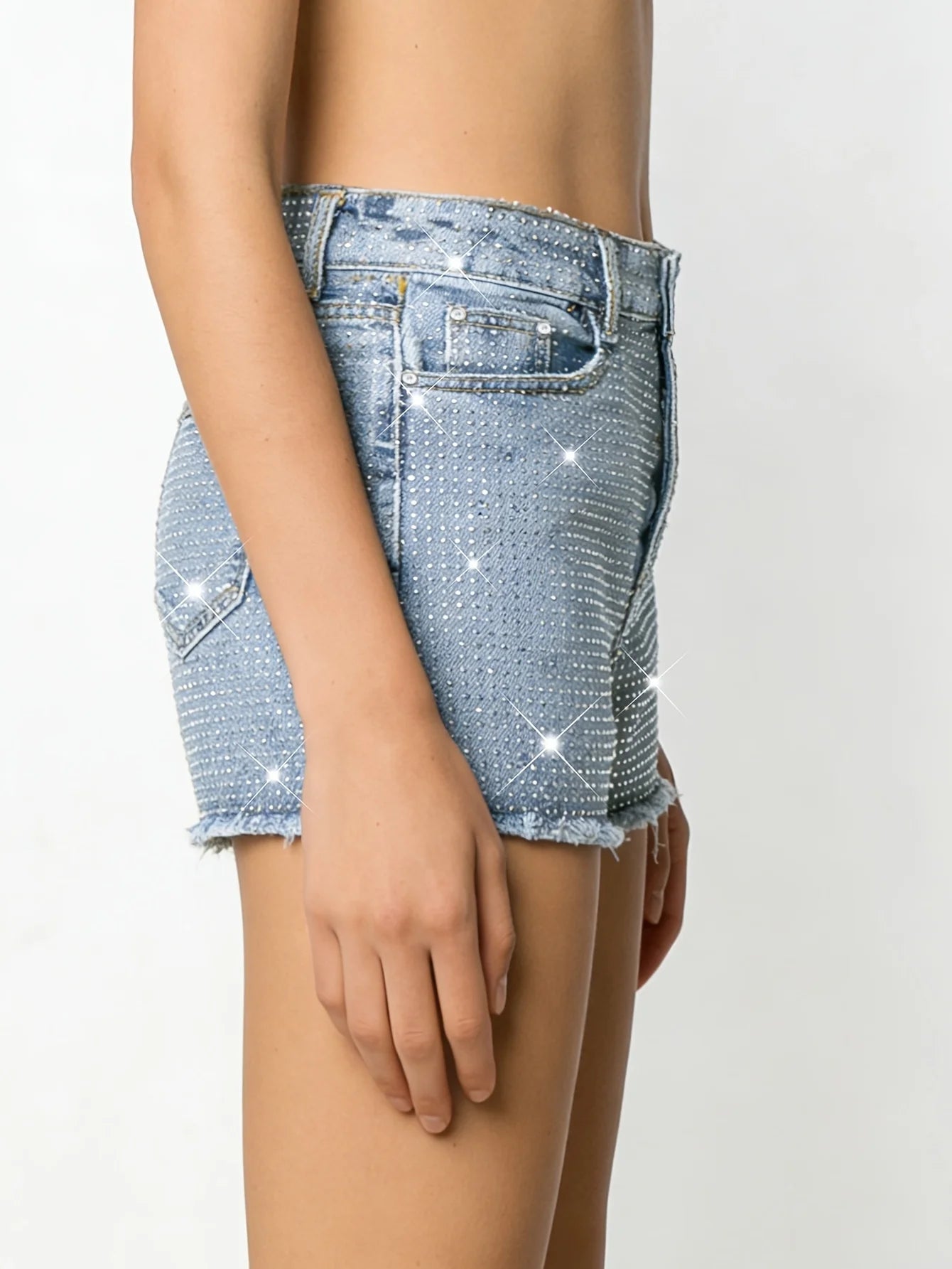Shorts Female Jeans Women Jeans Shorts Distressed Denim Blue Stretch Elegant Fashion Crystal Embellished