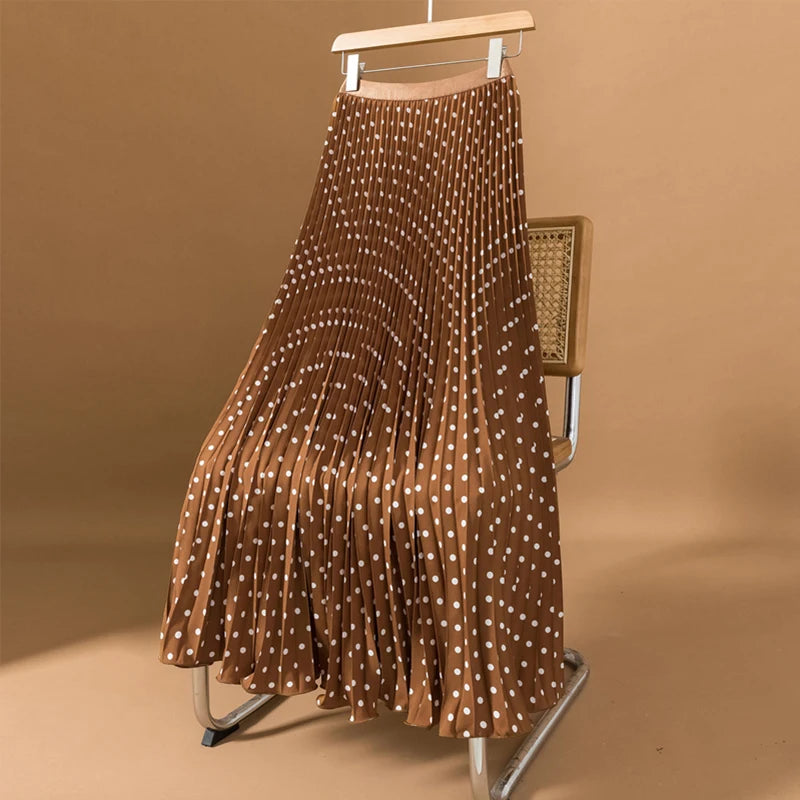 Polka Dot Pleated Long Skirt Women Fashion Elastic High Waisted Slim Dance Beach Skirt 2025 New Spring Summer Aautumn