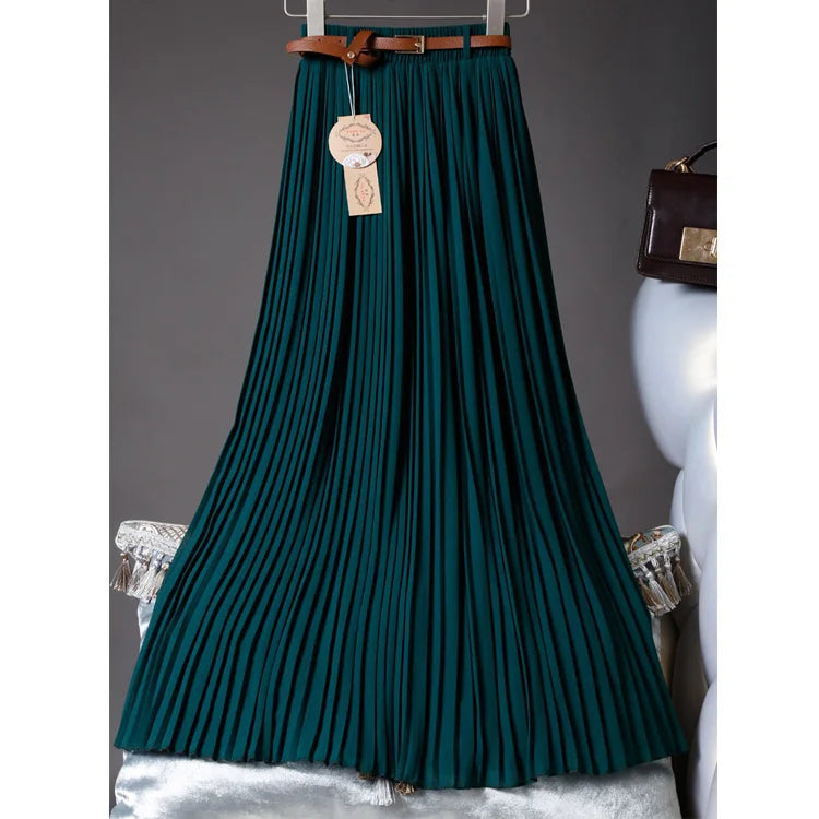 2021 High Quality Women Summer Skirt High Waist Vintage Women Pleated Skirt Saias Femme Boho White Long Chiffon Skirt Streetwear