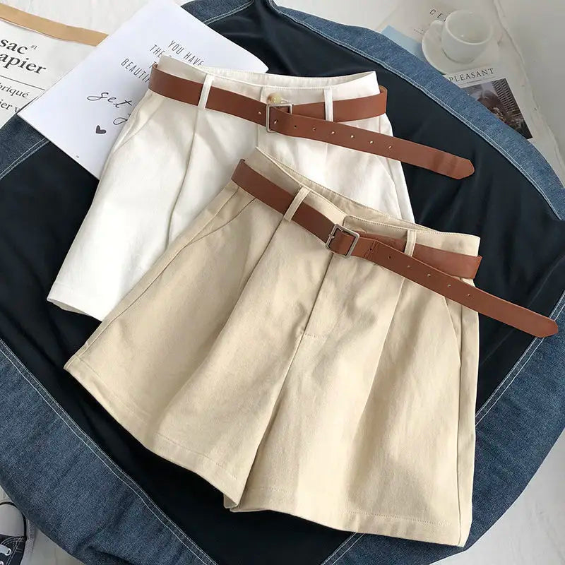Summer Elegant Fashion Harajuku Slim Fit Female Clothes Loose Casual All Match Sports Shorts Solid High Waist Wide Leg Pants
