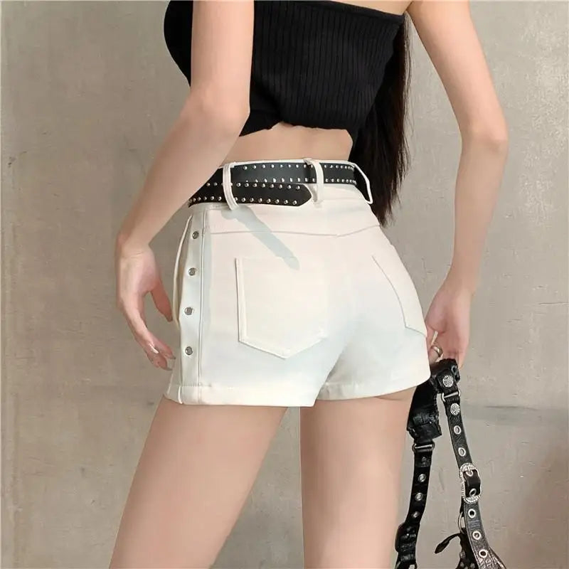 Sexy Black Studded Denim Shorts Women 2025 Y2K High Waist Hot Pants, Bad Girl Summer White Jean Shorts for Petite Girls S-2XL