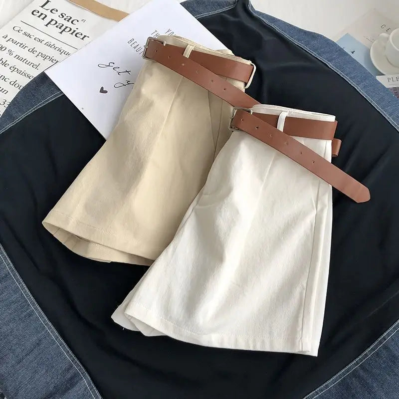 Summer Elegant Fashion Harajuku Slim Fit Female Clothes Loose Casual All Match Sports Shorts Solid High Waist Wide Leg Pants