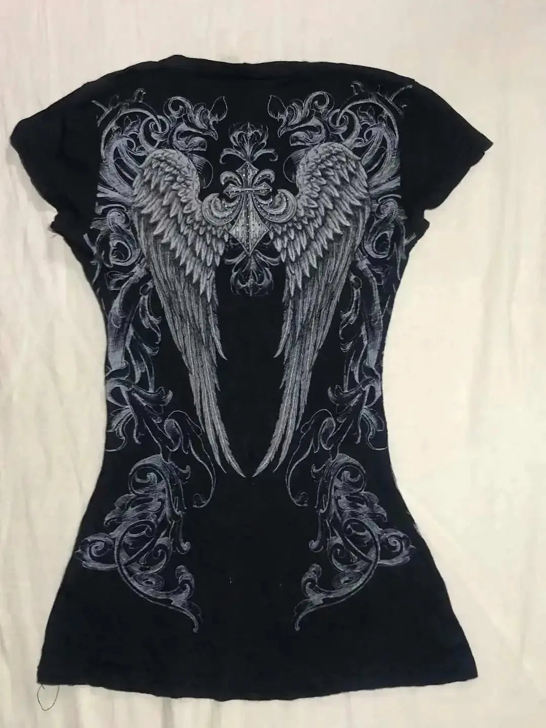 Y2k Clothes Punk Crop Top Aesthetics Hot Girl Grunge 90s Harajuku V-neck Streetwear Short Sleeve Goth Slim T-shirt Cross Graphic