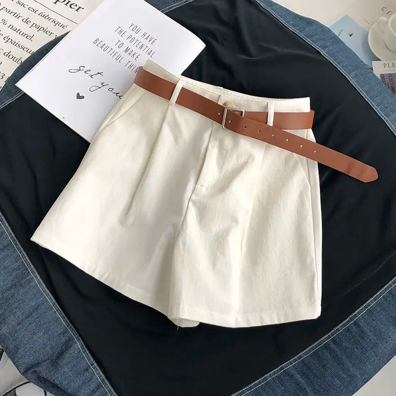 Summer Elegant Fashion Harajuku Slim Fit Female Clothes Loose Casual All Match Sports Shorts Solid High Waist Wide Leg Pants