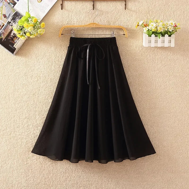 Women's Floral Skirt High Waist Long 2024 Printed Chiffon Skirt Summer Woman Skirts Mujer Faldas Saias Mulher