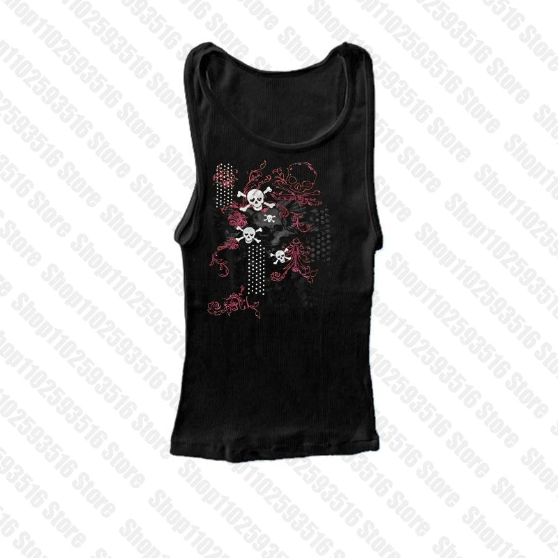 Aesthetic Clothing T-shirt Baby Tees Y2k Tops Crop Top Women Gothic Grunge Clothes Y2k Kitty 90s Clothes Vintage Kpop Goth Emo