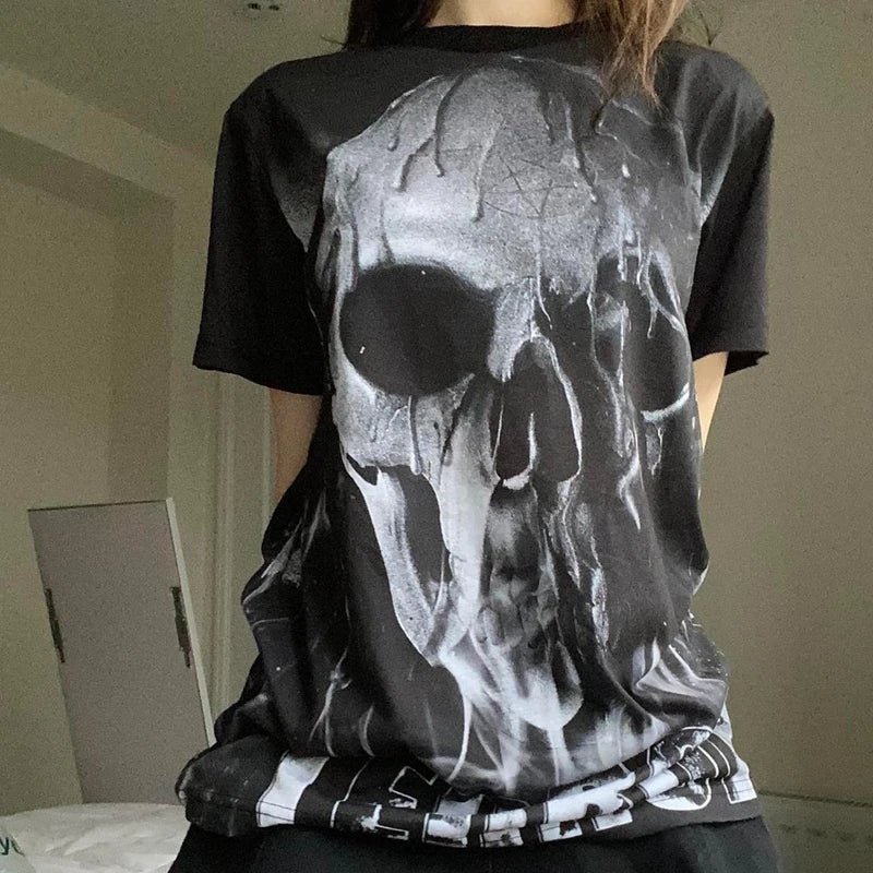 2000s Aesthetic Mall Goth E-girl Gothic T-shirt Retro Y2K Grunge Skull Wing Crop Tops Indie Graphic Print Short Sleeve Tee Women