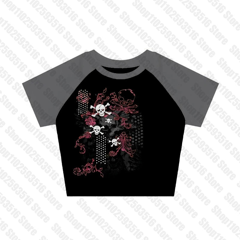 Aesthetic Clothing T-shirt Baby Tees Y2k Tops Crop Top Women Gothic Grunge Clothes Y2k Kitty 90s Clothes Vintage Kpop Goth Emo