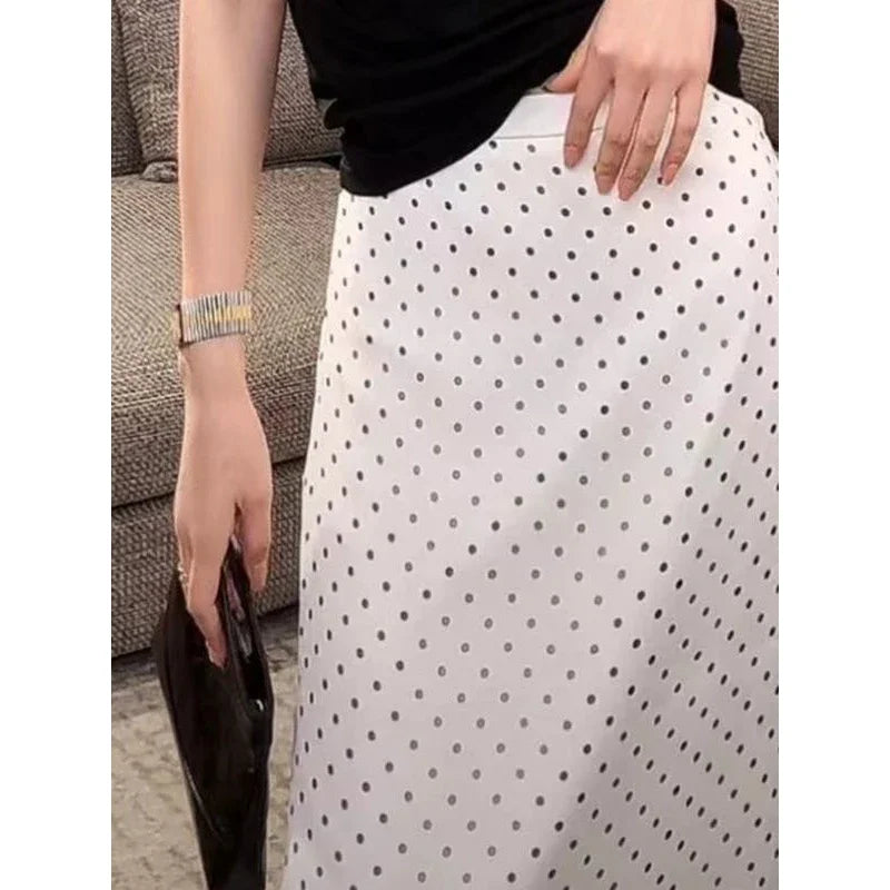 Women's Clothing 2025 Summer Fashion Polka Dot Print High Waist Long Skirts Office Lady Elegant Commuting Slim Party Maxi Skirt